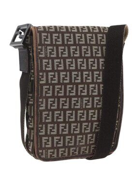 FENDI Zucchino Canvas Shoulder Bag Brown